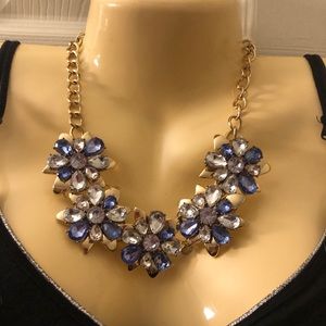 SUGARFIX Periwinkle Blue Rhinestone Floral Statement Necklace